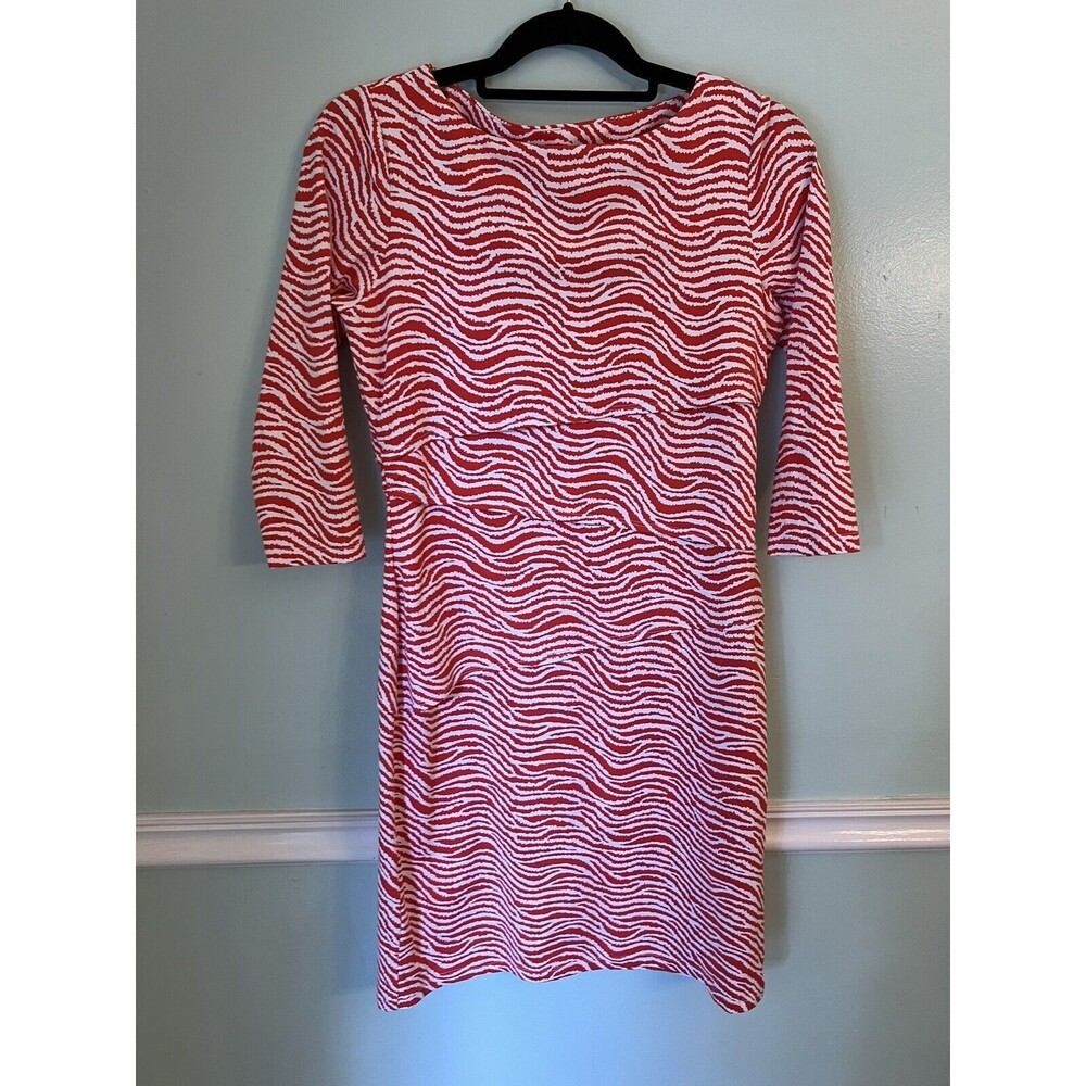 J. McLaughlin NICOLA Radio Waves Tiered Coral White Spandex Sheath Dress Sz S